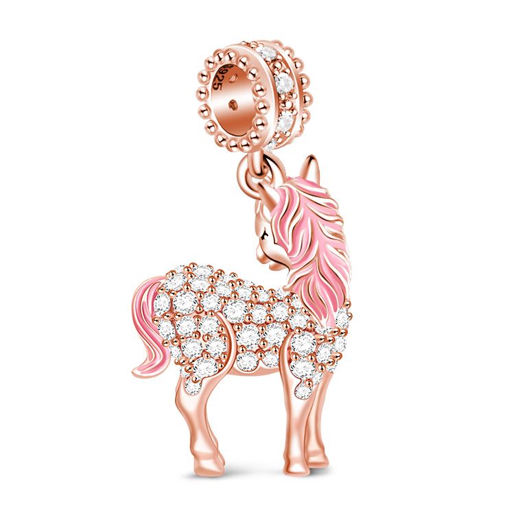 Pink Rose Gold Unicorn Dangle Charm 925 Sterling Silver Shopella