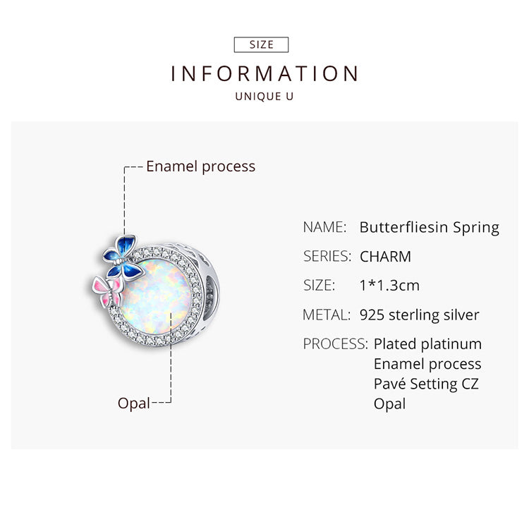 Butterfly Spring Opal Charm silver Charms Shopella   