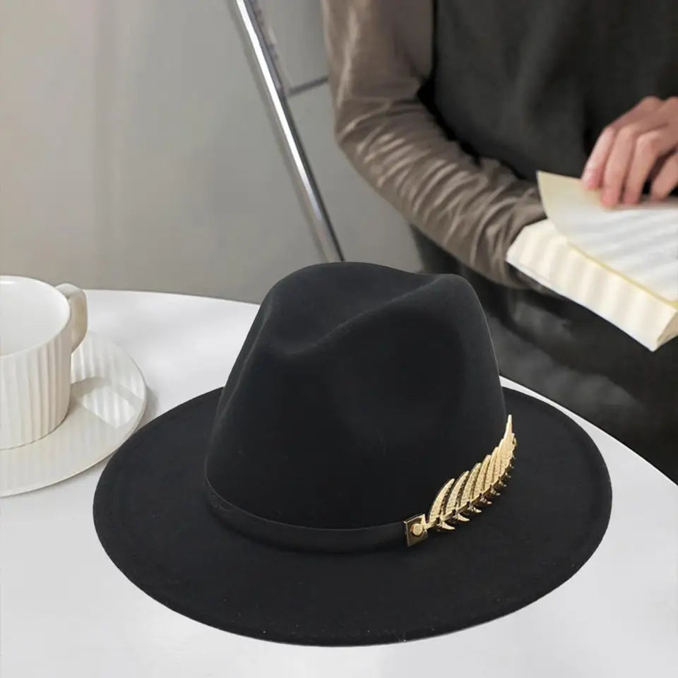 Gold Leaf Black Fedora Hat hats Shopella   