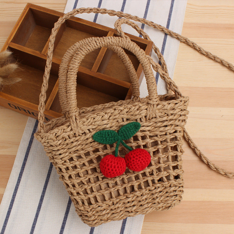 Cherry Twist Woven Tote bags Shopella Brown