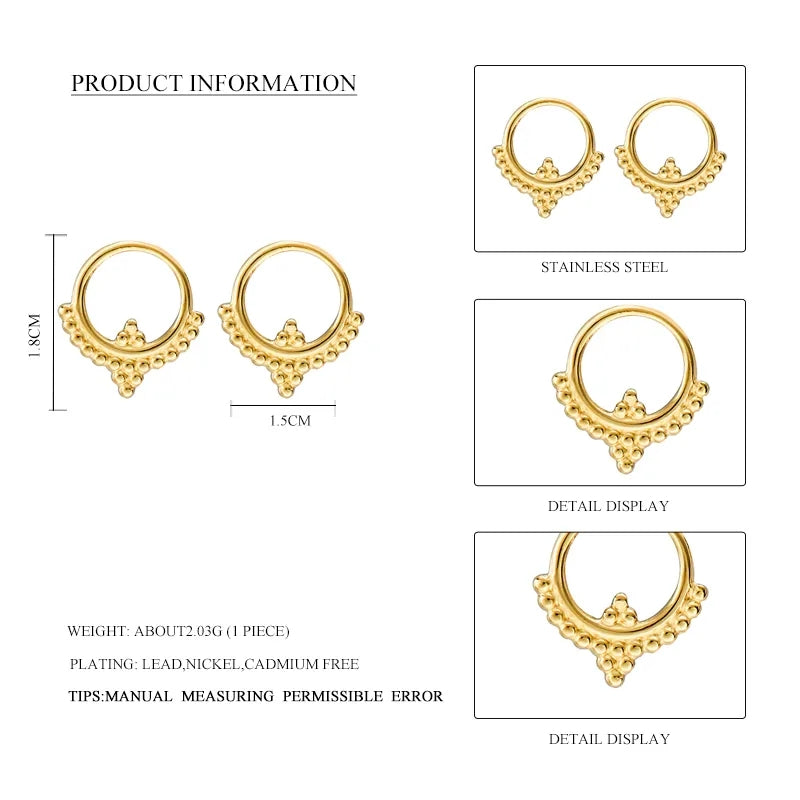 Rumor Round Decorative Gold Studs jewellery Shopella   