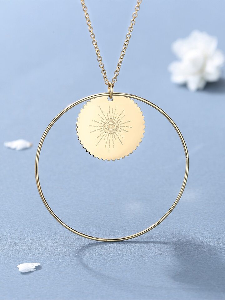 Gold Eye Pendant Big Circle Necklace jewellery Shopella   