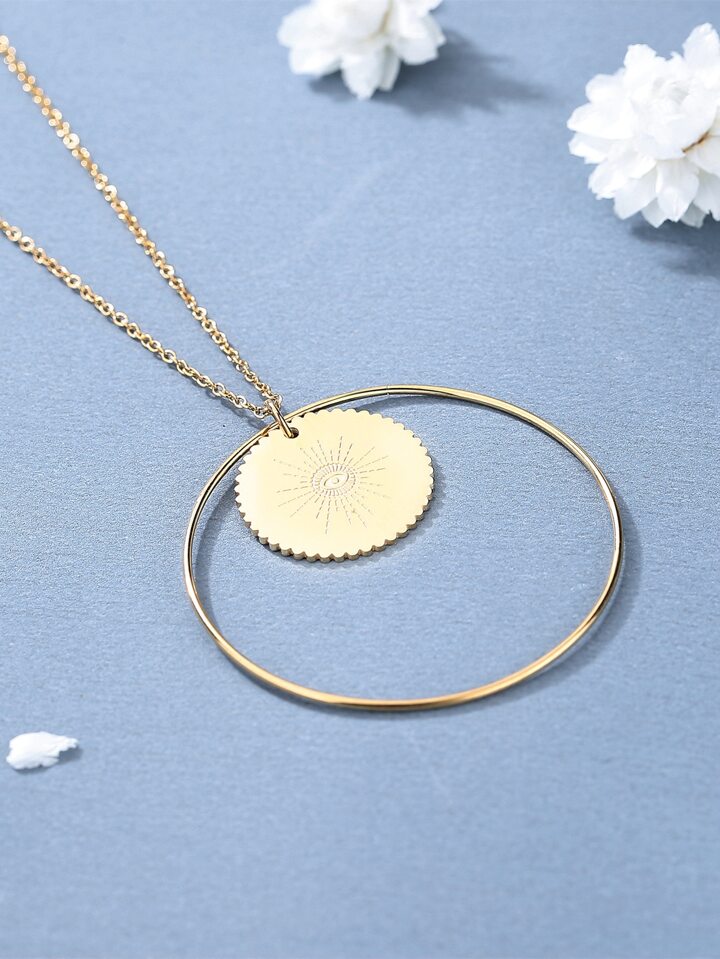 Gold Eye Pendant Big Circle Necklace jewellery Shopella   