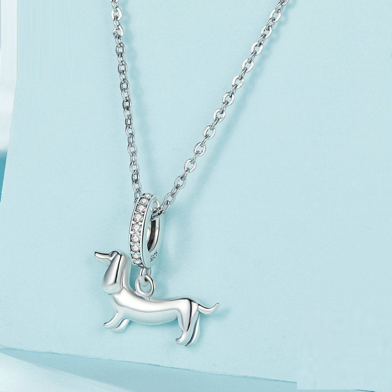 S925 Sterling Silver Cute Sausage Dog Pendant charms & pendants Shopella