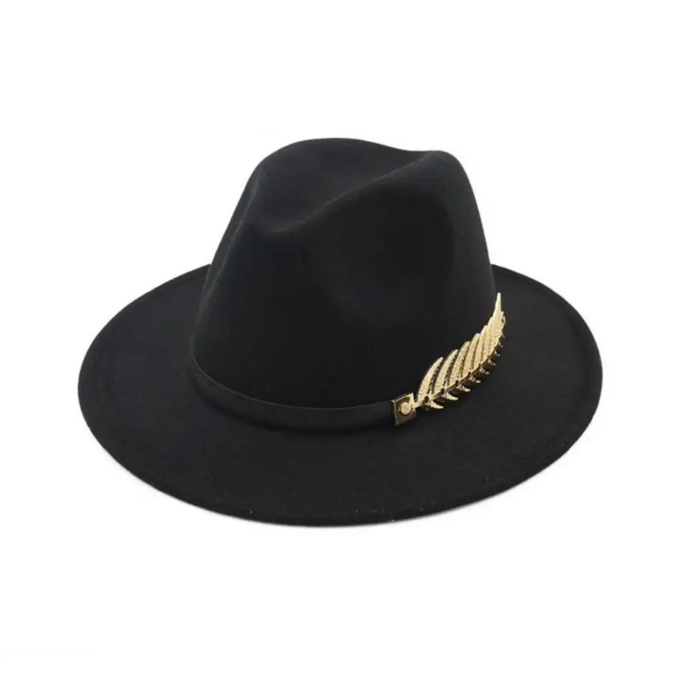 Gold Leaf Black Fedora Hat hats Shopella   