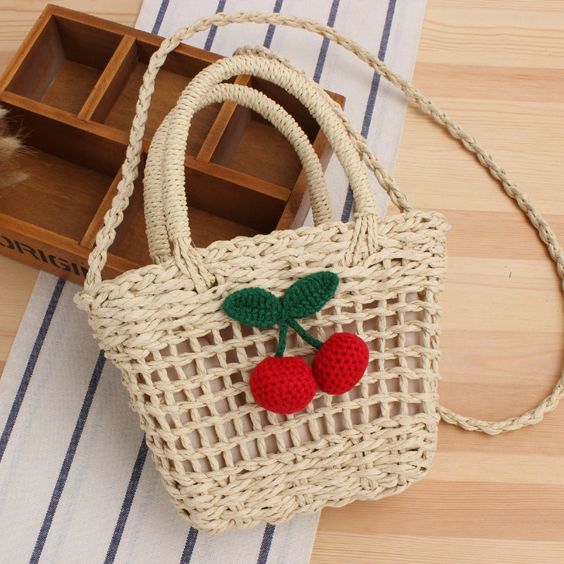 Cherry Twist Woven Tote bags Shopella white