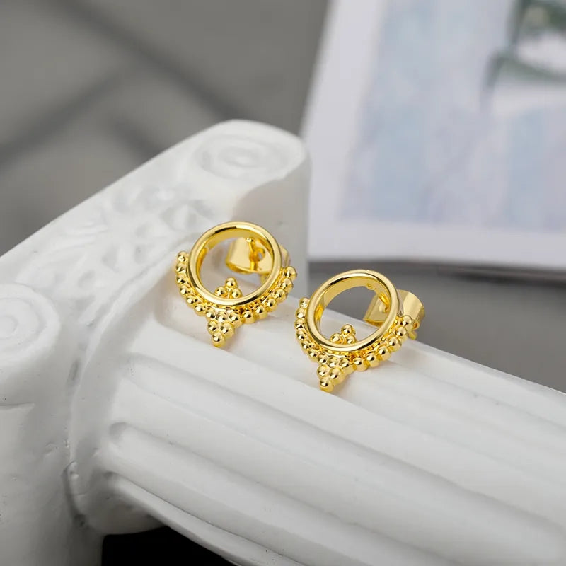 Rumor Round Decorative Gold Studs jewellery Shopella   