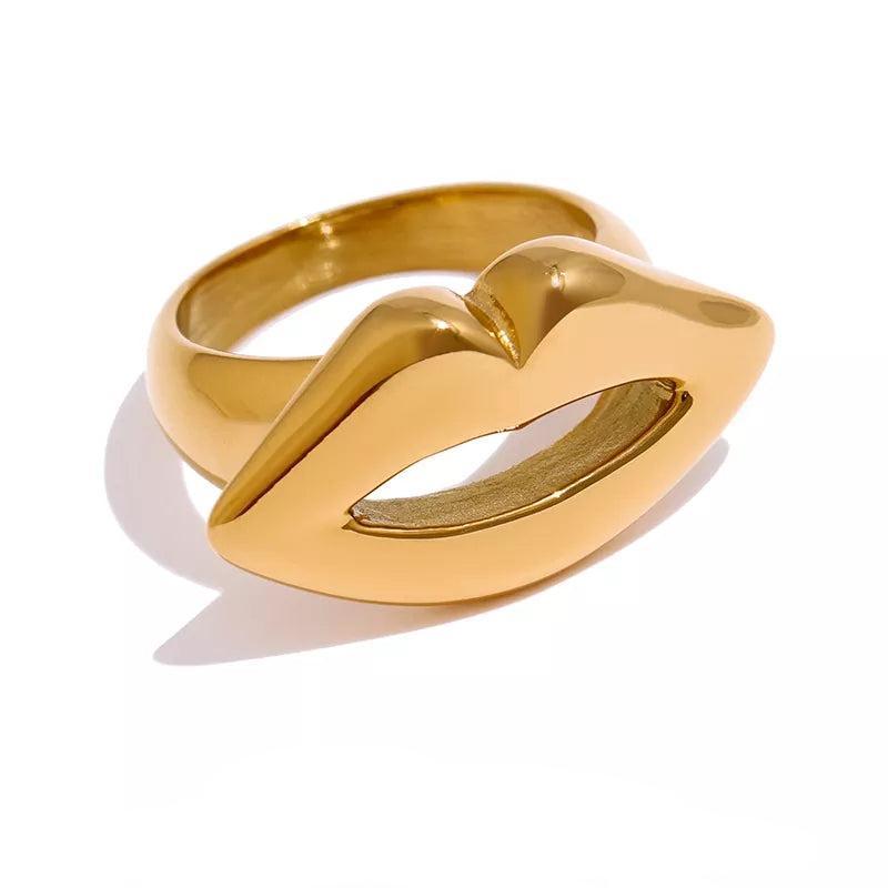 The Buella Chunky Gold Lips Ring rings Shopella   