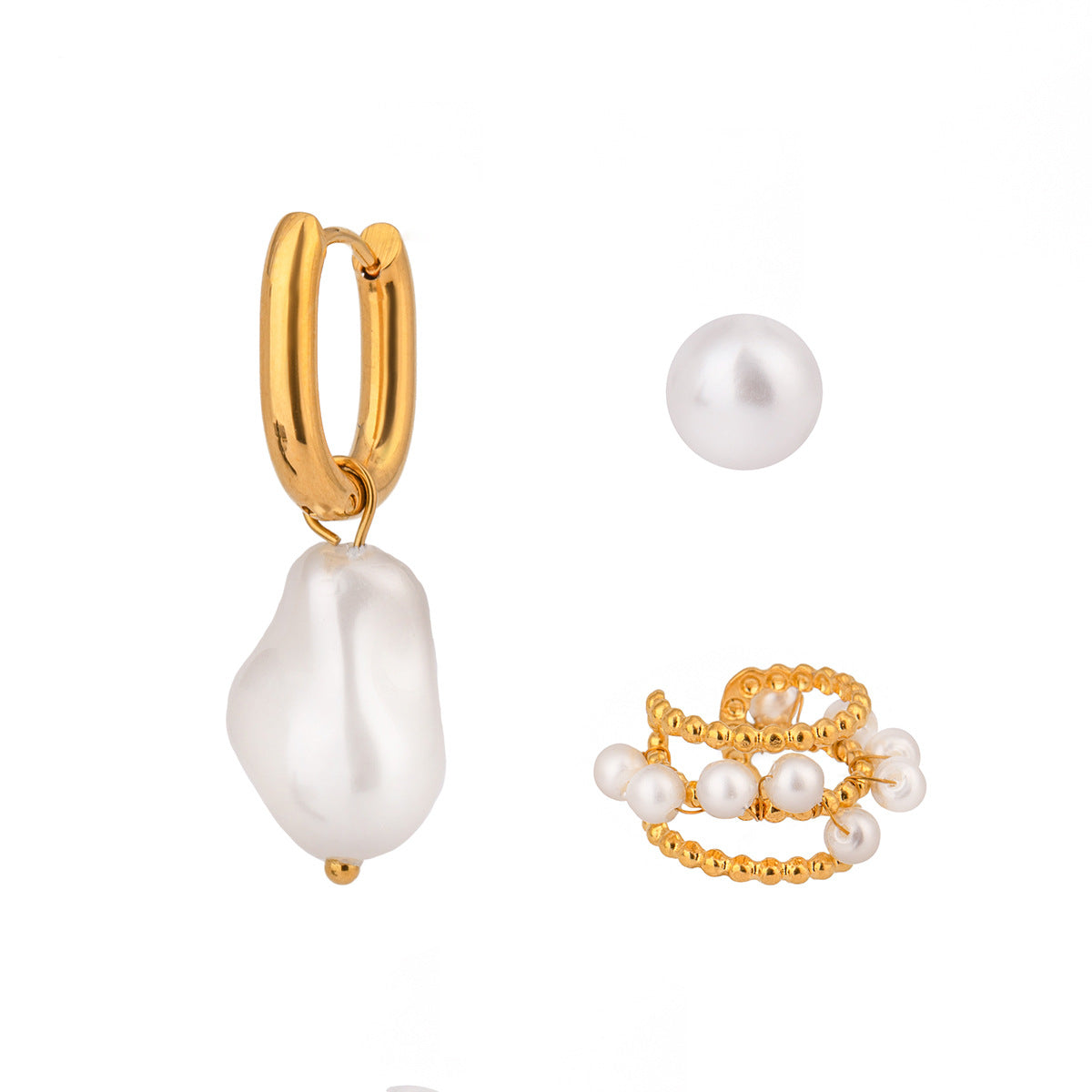 18K Gold Luminous Pearl Geometry Earrings Shopella