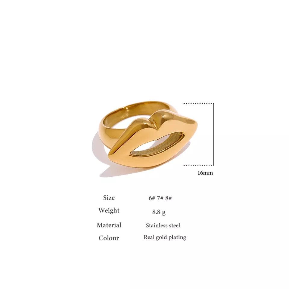 The Buella Chunky Gold Lips Ring rings Shopella   