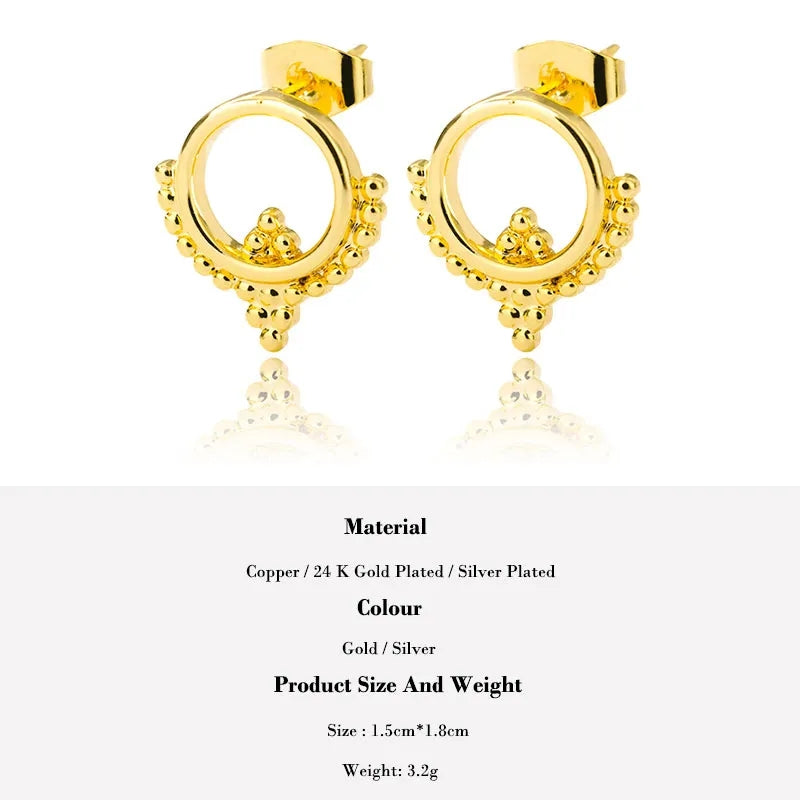 Rumor Round Decorative Gold Studs jewellery Shopella   