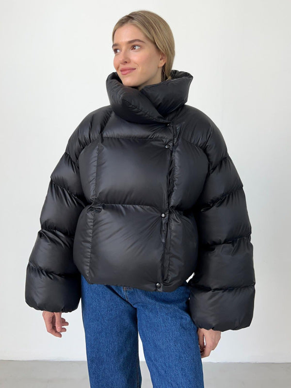 Women's Fashion Quilted Puffy Polyester Coat kakaclo Black S