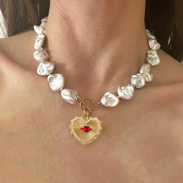 The Heart Love Necklace With Pearls necklaces Shopella