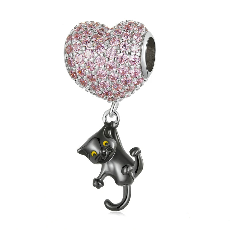 Love's Mischievous Cat Charm silver charms Shopella