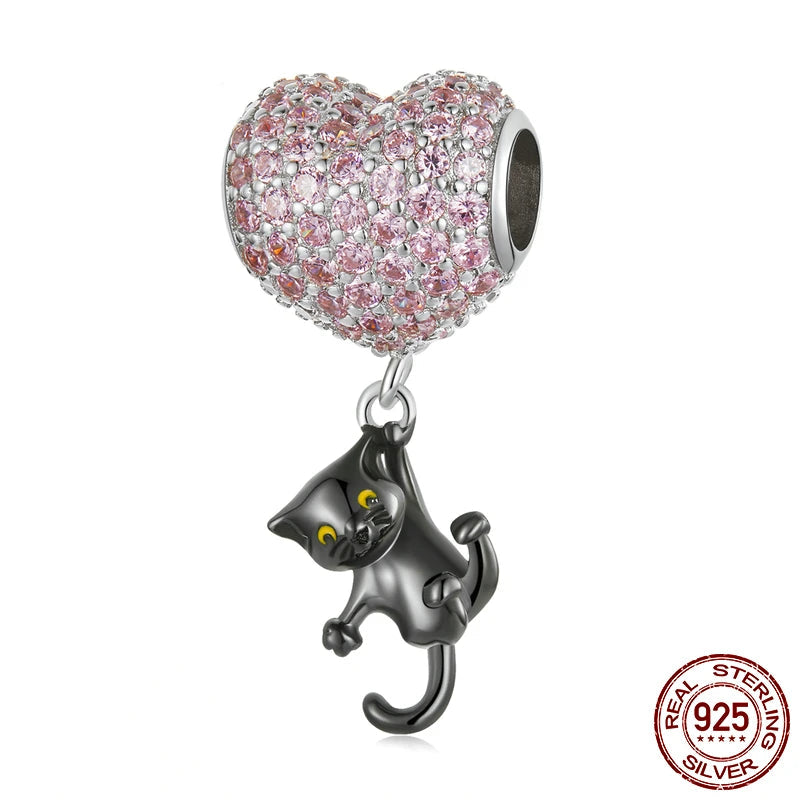 Love's Mischievous Cat Charm silver charms Shopella