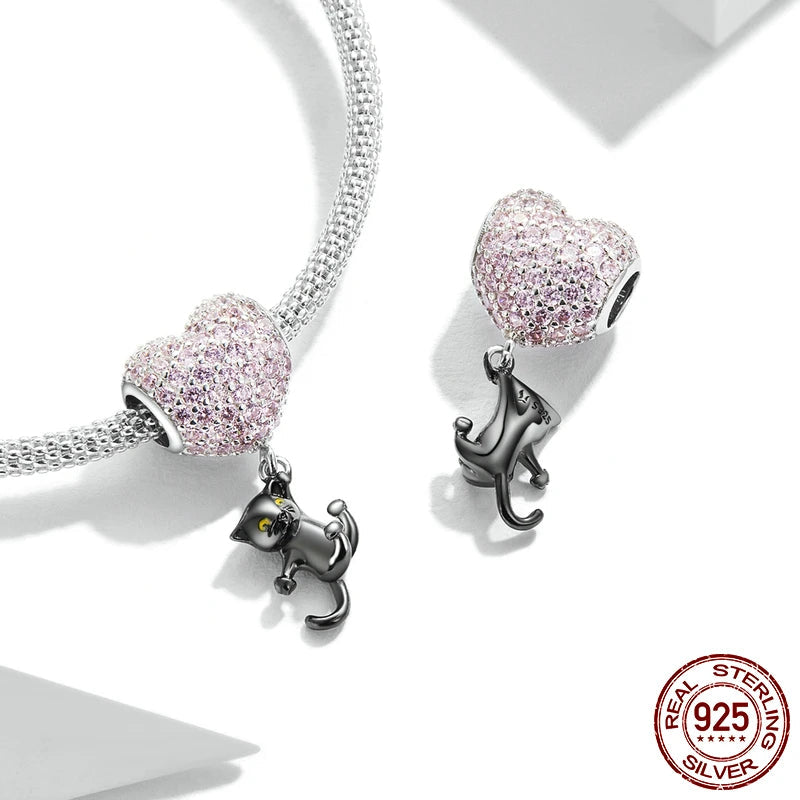 Love's Mischievous Cat Charm silver charms Shopella