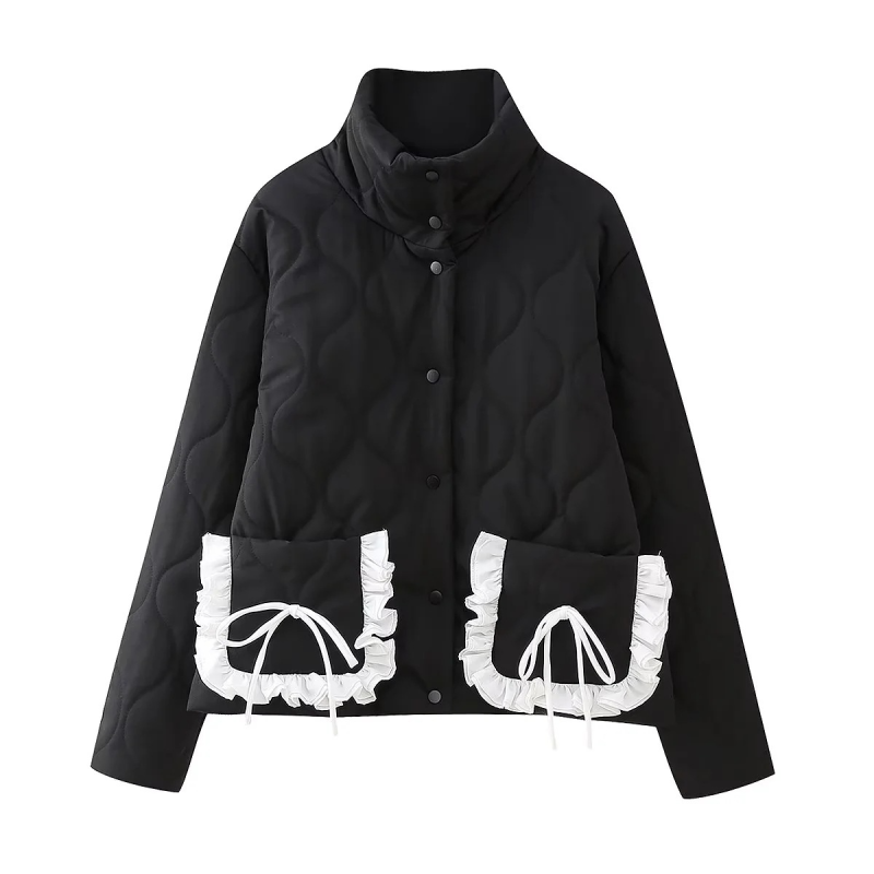 New bow tie stand-up collar cotton jacket  kakaclo Black S 