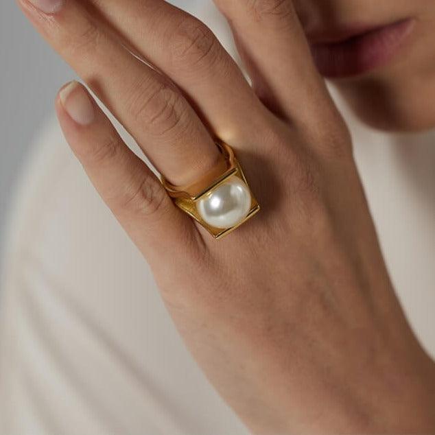 The Big Pearl Gold Ring rings Shopella