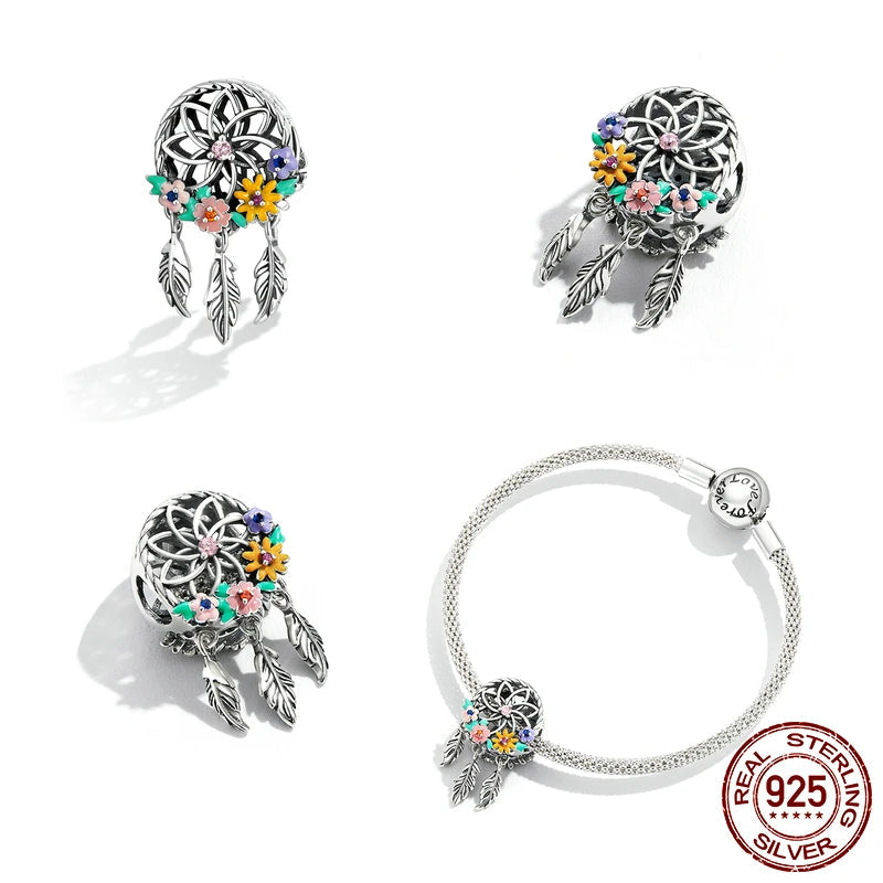 925 Sterling Silver Garland Dreamcatcher Flower Charm Charms & pendants Shopella