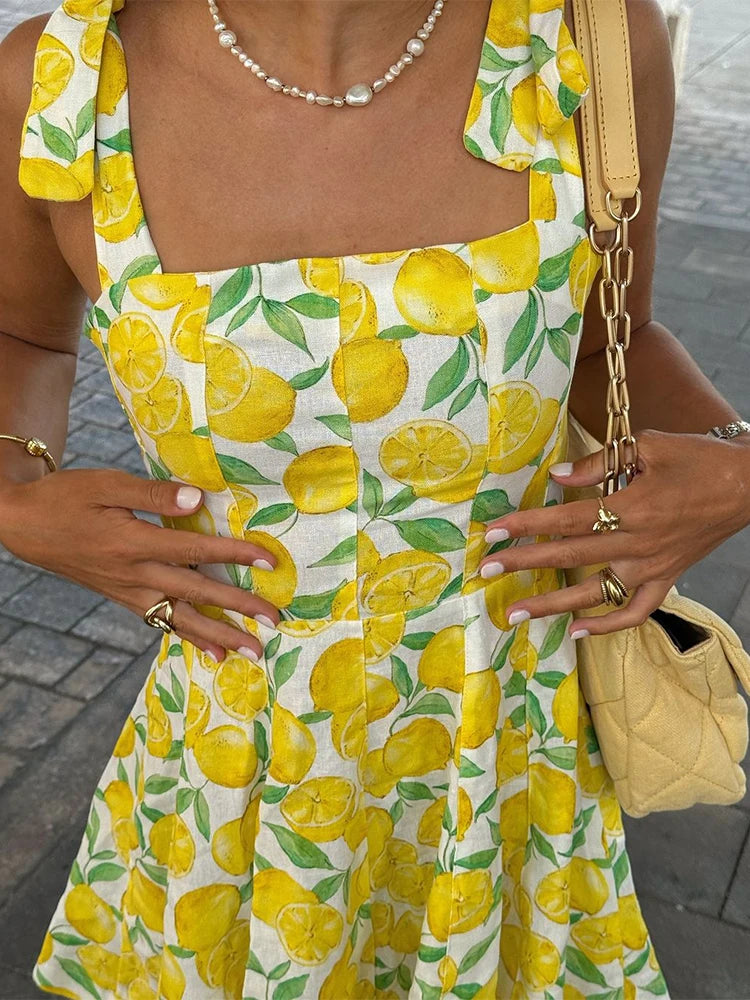 Summer Lemon Print Dress  Shopella   