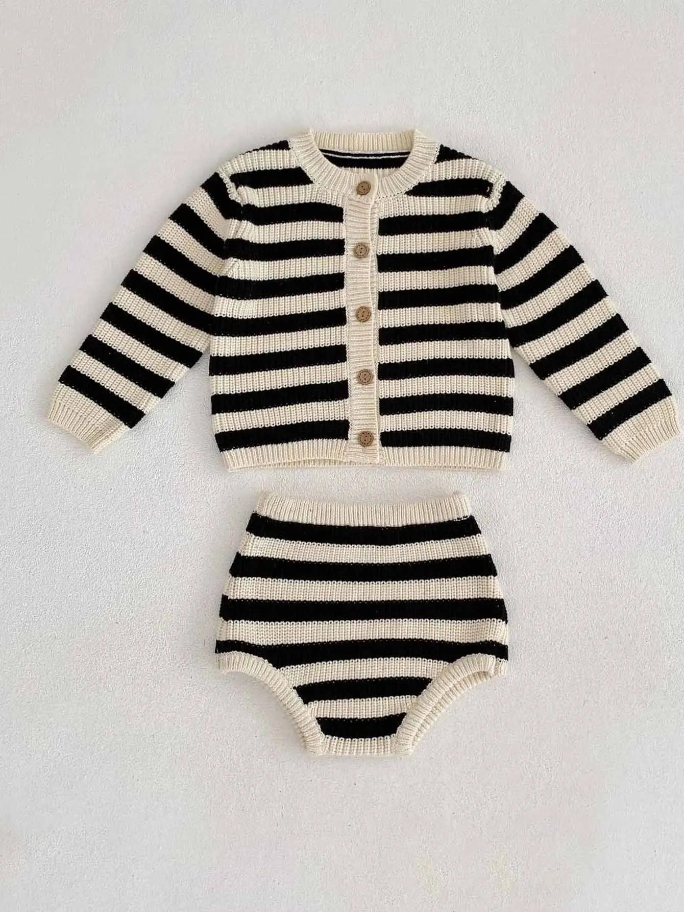 Rosie Stripes Cozy Duo – Knit Sweater & Cardigan Set babywear Shopella black 12M