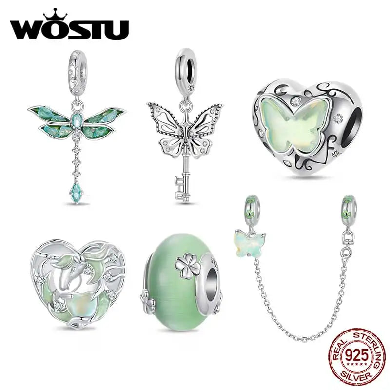 925 Silver Green Butterfly Heart Charm Collection Shopella