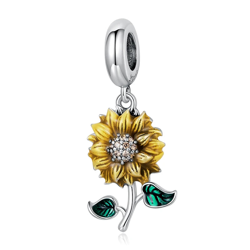 925 Sterling Silver Yellow Sunflower Charms Charms Shopella SCC2079  