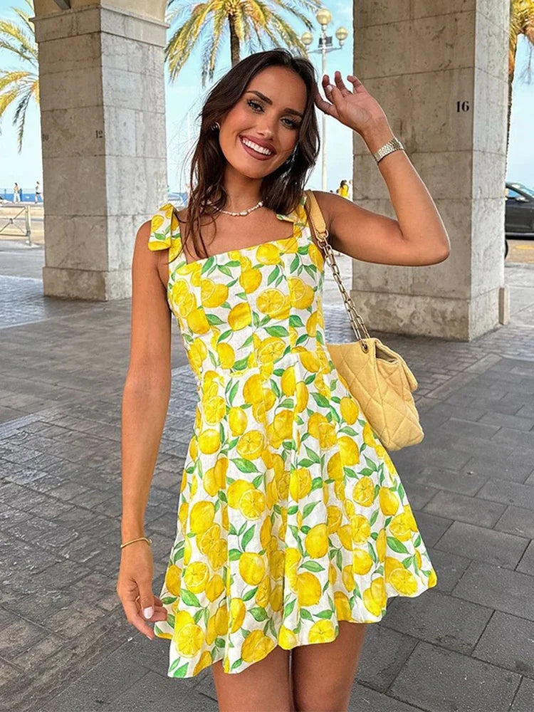 Summer Lemon Print Dress  Shopella   