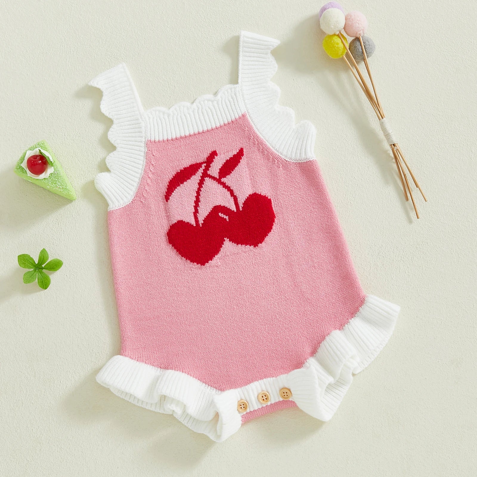 Cherry Blossom Ruffle Romper – Baby Girl's Spring Knitwear babywear Shopella