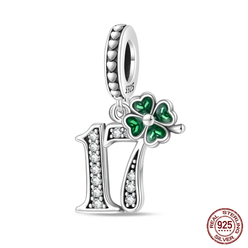 Sterling Silver Four Leaf Clover Lucky Numbers Charms Shopella PAC1111-17  