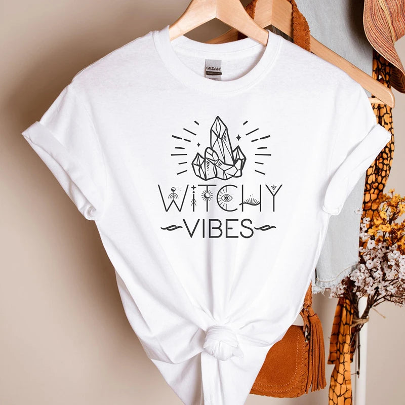 Witch Vibes Crystal Women T Shirt  Shopella WHITE M 