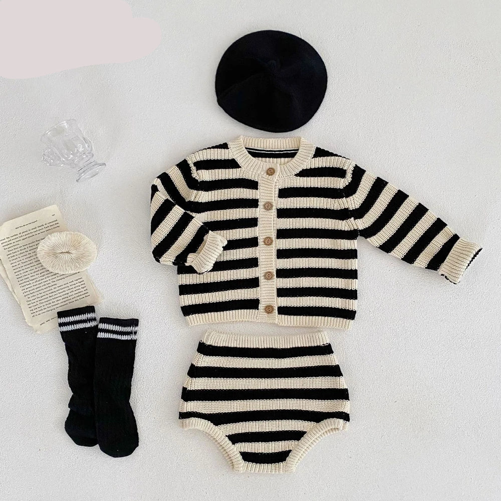 Rosie Stripes Cozy Duo – Knit Sweater & Cardigan Set babywear Shopella