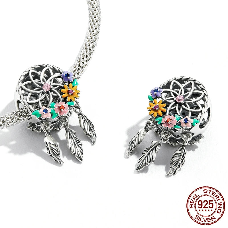 925 Sterling Silver Garland Dreamcatcher Flower Charm Charms & pendants Shopella