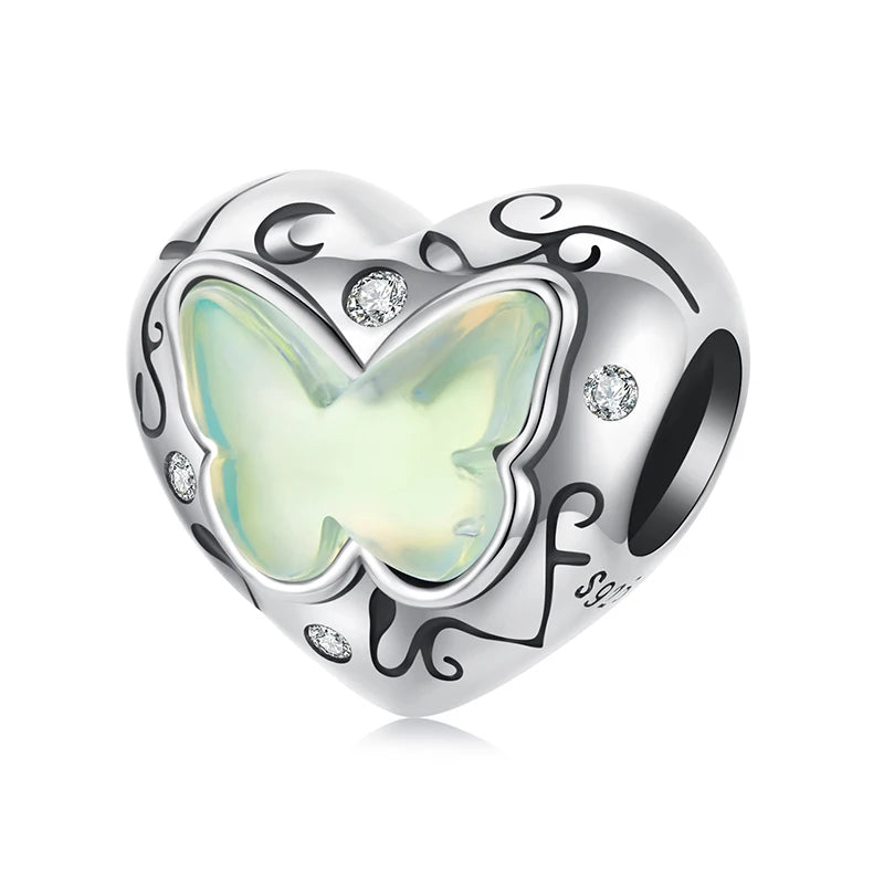 925 Silver Green Butterfly Heart Charm Collection Shopella