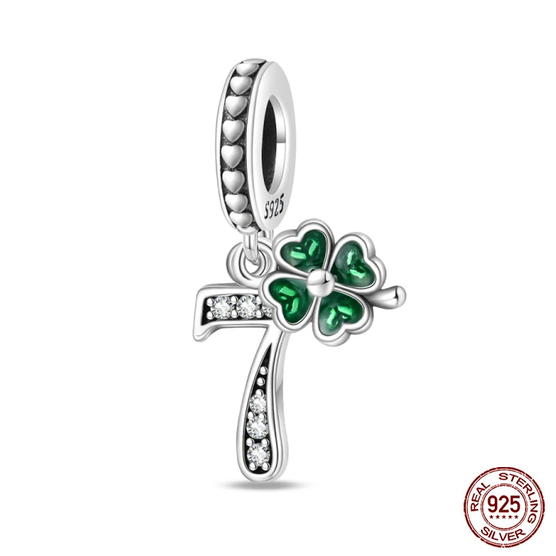 Sterling Silver Four Leaf Clover Lucky Numbers Charms Shopella PAC1111-7  