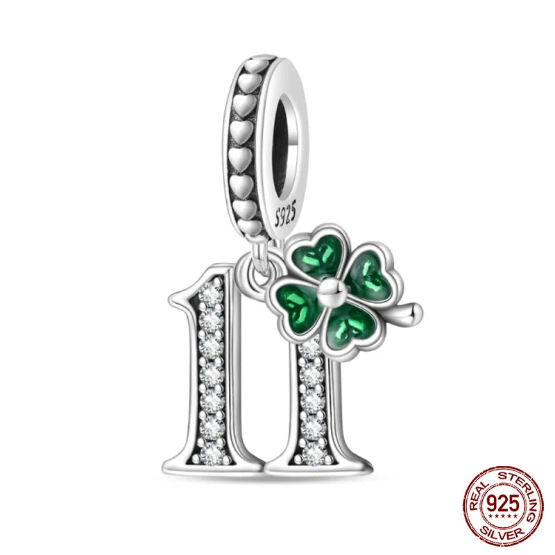 Sterling Silver Four Leaf Clover Lucky Numbers Charms Shopella PAC1111-11  