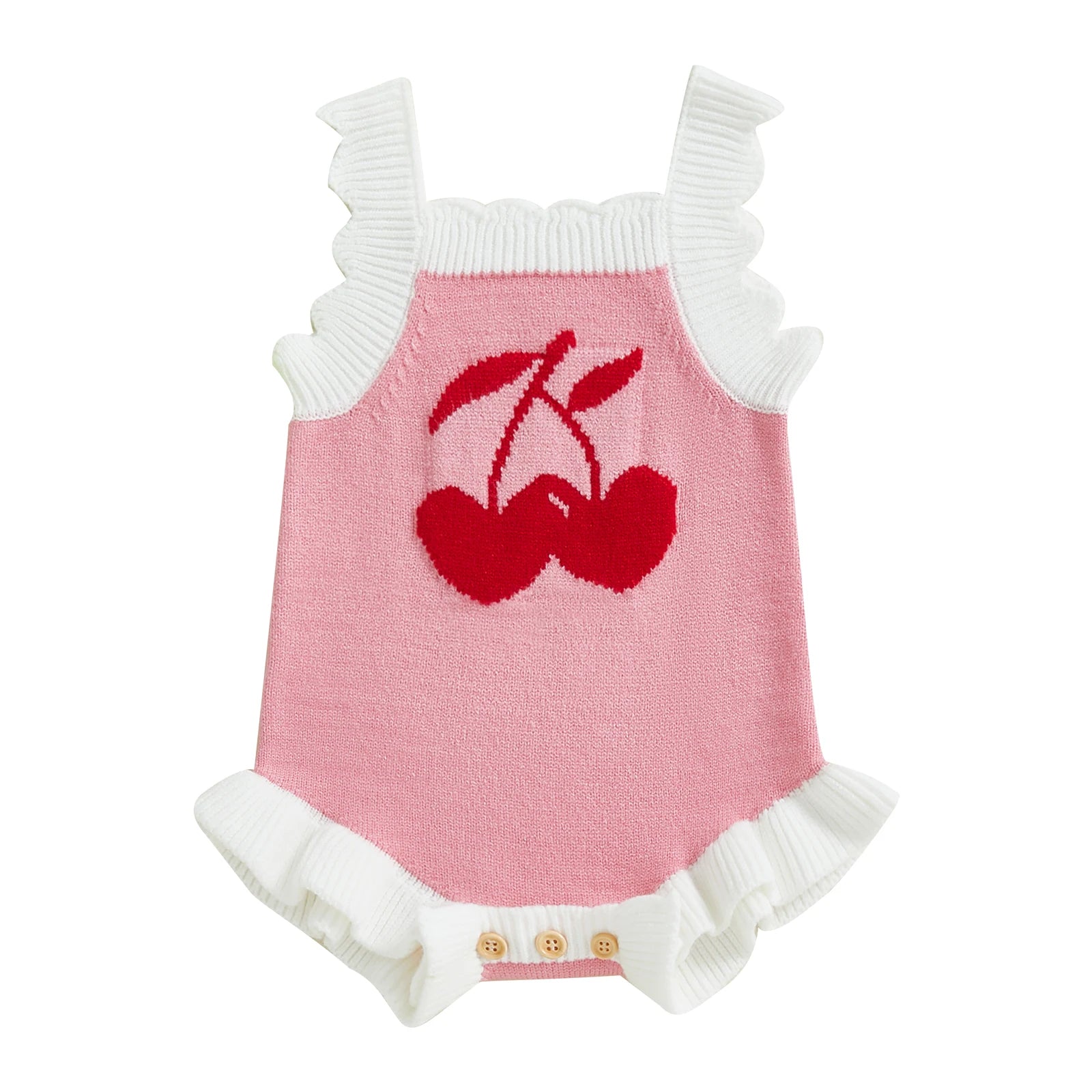 Cherry Blossom Ruffle Romper – Baby Girl's Spring Knitwear babywear Shopella Pink 3-6 Months