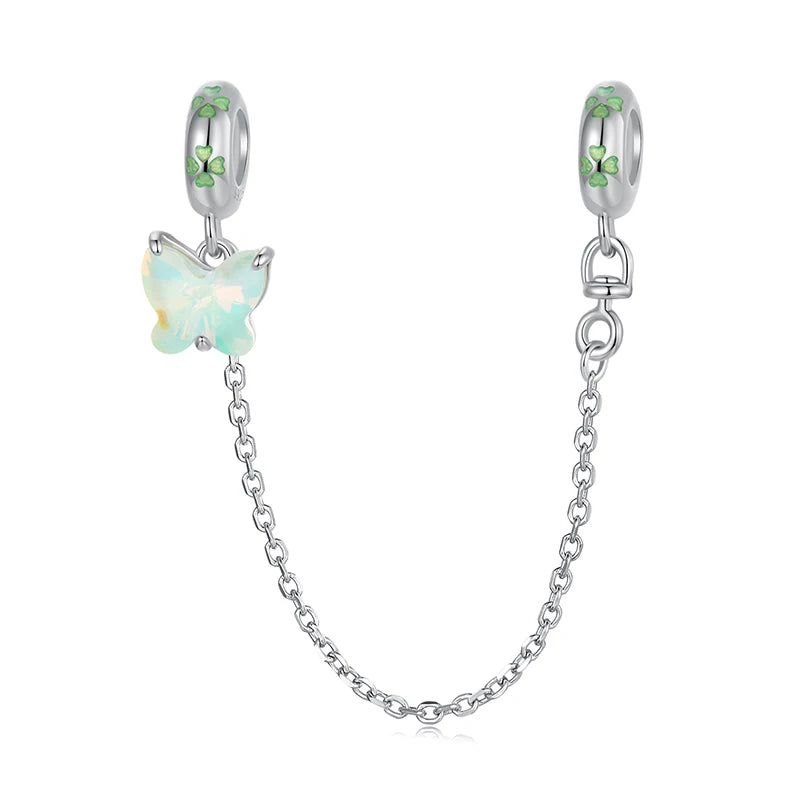 925 Silver Green Butterfly Heart Charm Collection Shopella Safety Chain