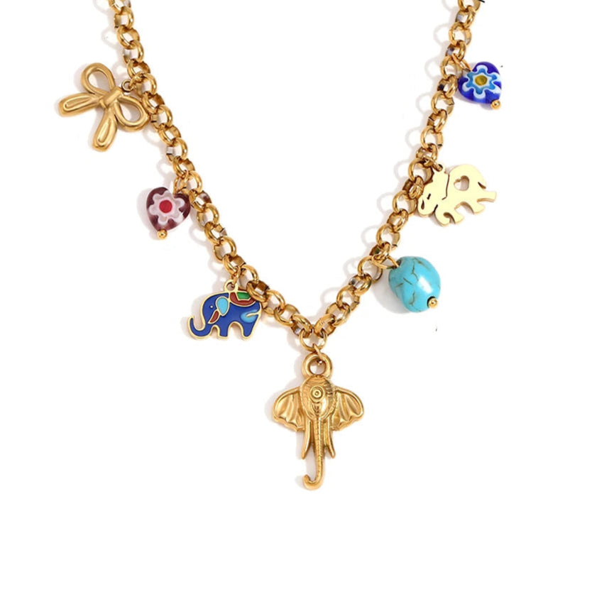 The Aqua Elephant Harmony Necklace necklaces Dropshipman Gold