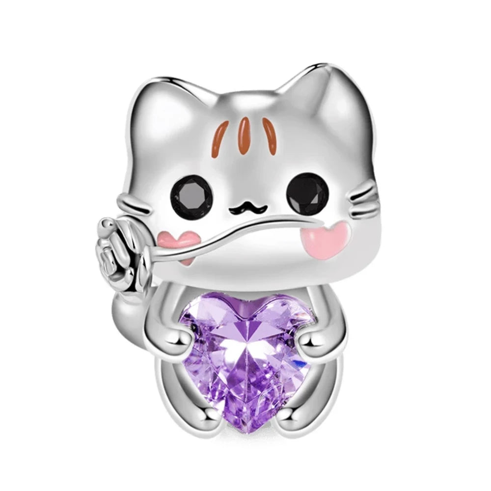 925 Sterling Silver Animal Character Charms Shopella Purple Cat