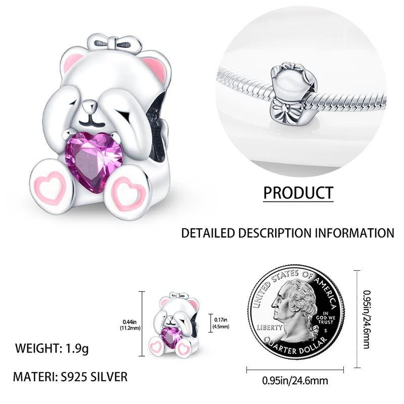 Charms S925 Sterling Silver Cute Bear Series Charm  Shopella   