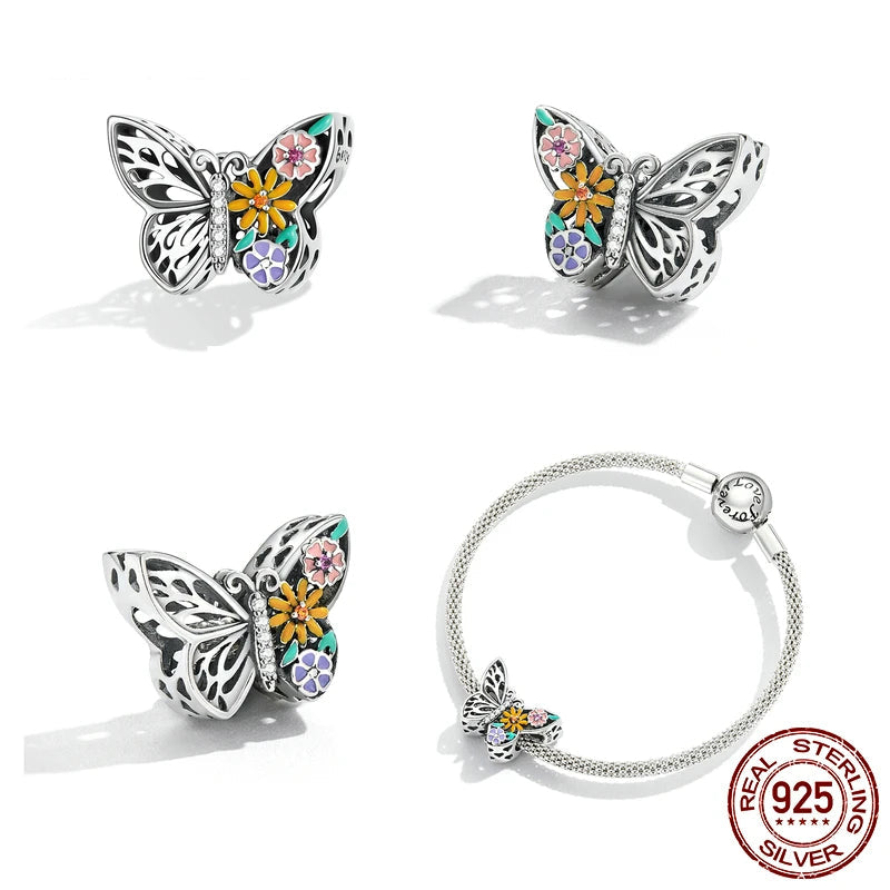 925 Sterling Silver Flower Butterfly Vintage Charm Charms & pendants Shopella