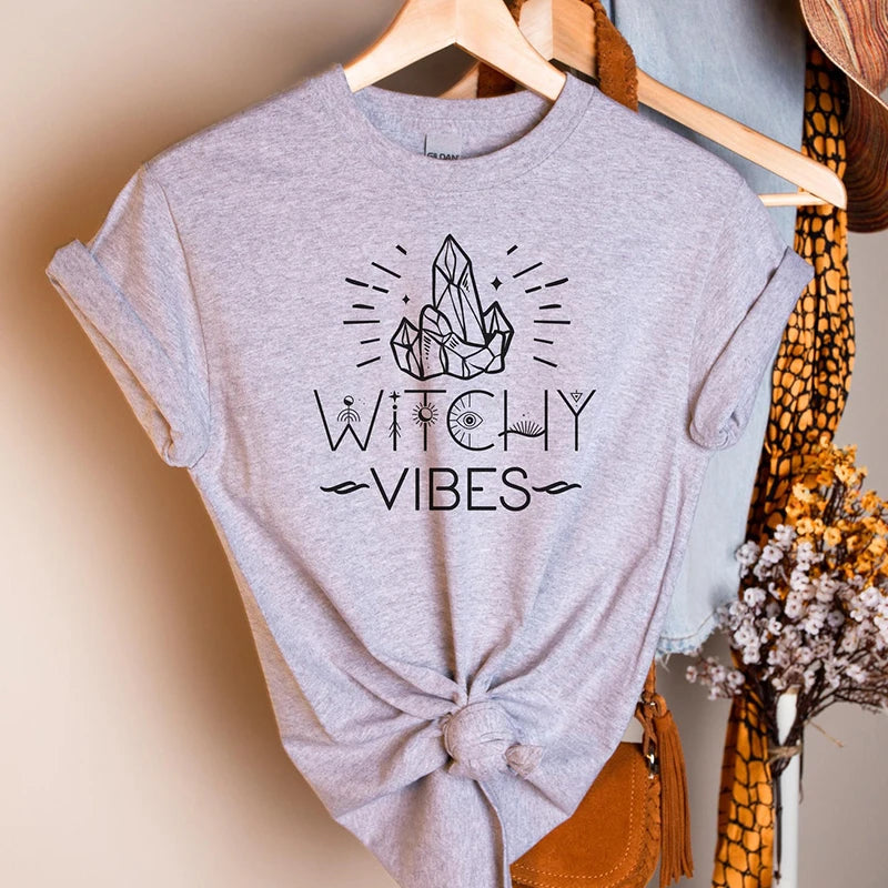 Witch Vibes Crystal Women T Shirt  Shopella GRAY M 