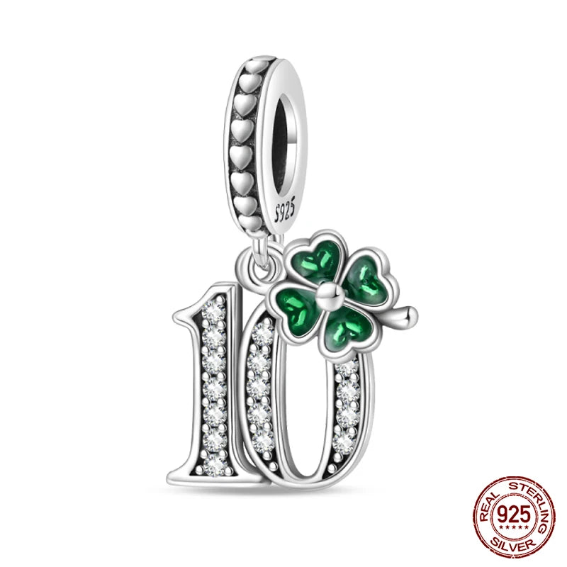 Sterling Silver Four Leaf Clover Lucky Numbers Charms Shopella PAC1111-10  