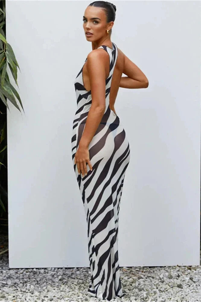 Lola Zebra Print Long Beach Dress  Shopella   