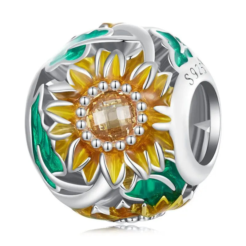 925 Sterling Silver Yellow Sunflower Charms Charms Shopella BSC843  