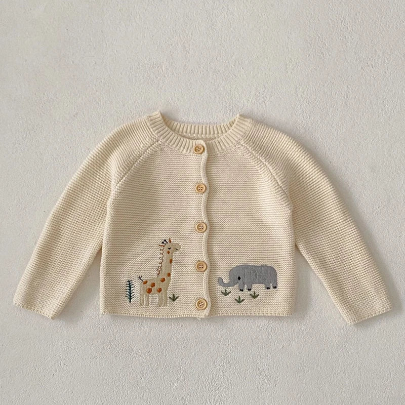 Animal Knit Cardigan – Hollow Embroidered Cuteness babywear Shopella Apricot white 12-18 months