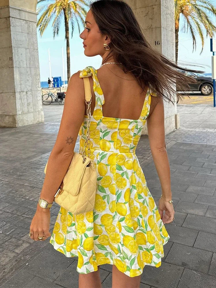 Summer Lemon Print Dress  Shopella   