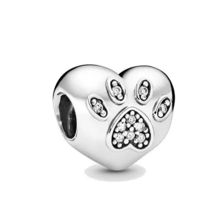 Love Heart Paw Silver Charm silver Charms Shopella   