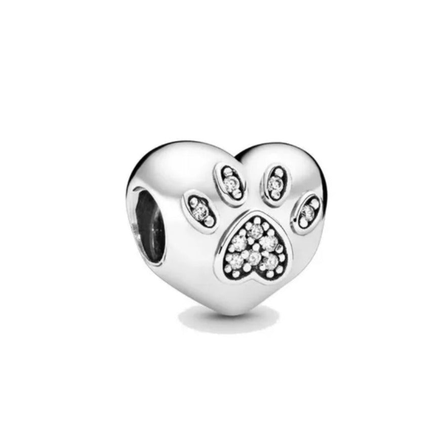 Love Heart Paw Silver Charm silver Charms Shopella   